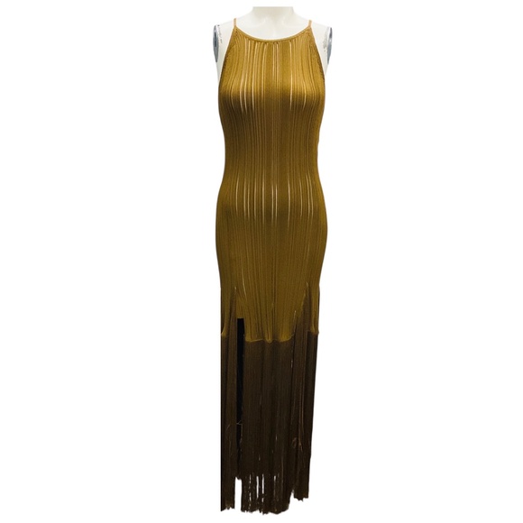 Proenza Schouler Dresses & Skirts - PROENZA SCHOULER CHESTNUT EVERLY VISCOSE FRINGE KNIT DRESS